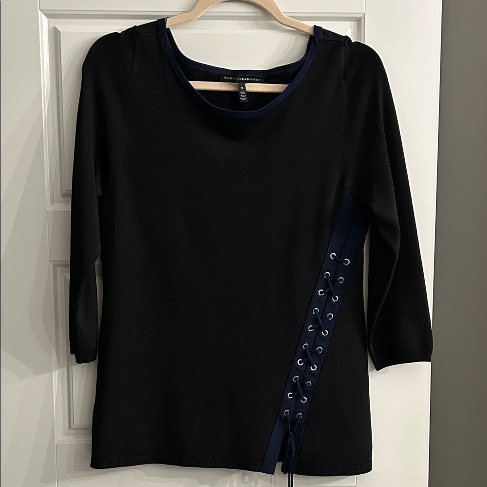 White House Black Market Black Lace Up Detail Top